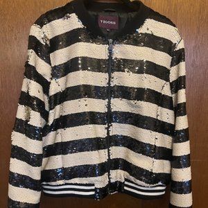 Black and White Sequin Bomber Jacket